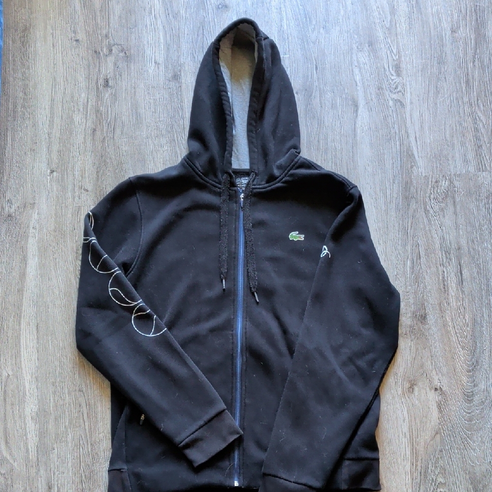 Lacoste Black Zip-Up Hoodie with Logo
